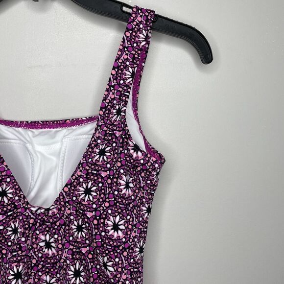 LANDS END Womens Pink Print One-Piece Swim Suit NEW Scoop Back Bathing Suit 6 - Picture 4 of 8